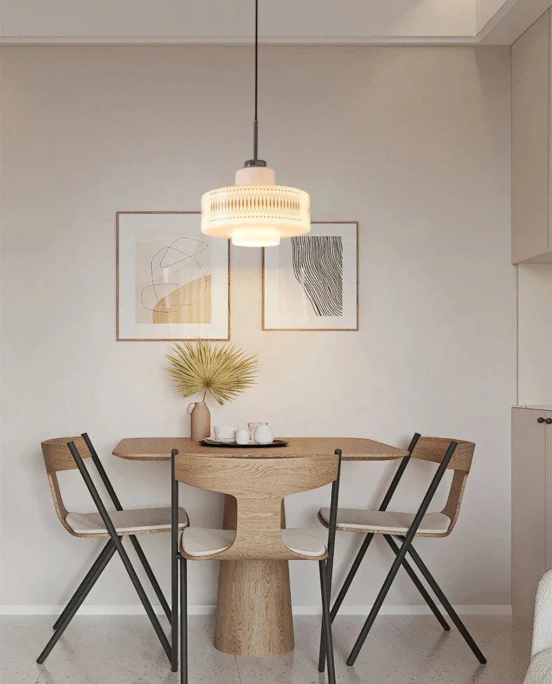 White Glass Geometric pattern Pendant Ceiling Lamp Light - Besontique Home