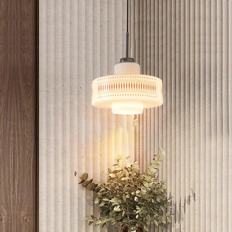 White Glass Geometric pattern Pendant Ceiling Lamp Light - Besontique Home