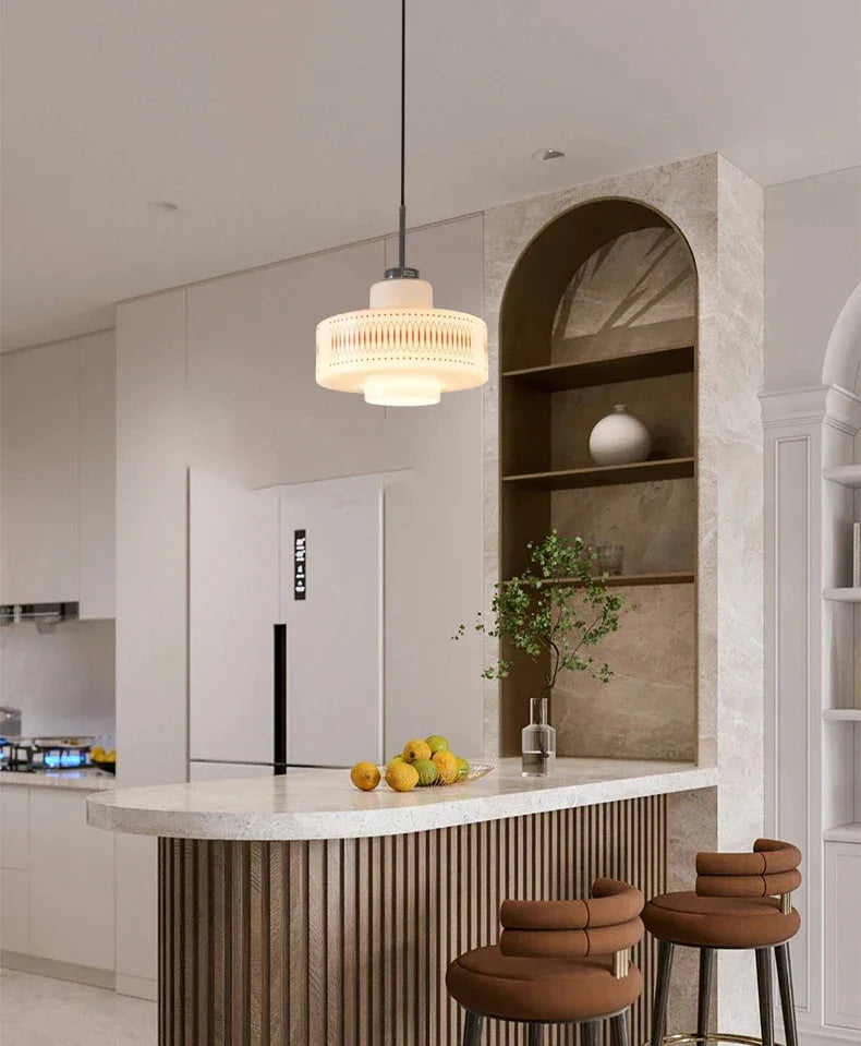 White Glass Geometric pattern Pendant Ceiling Lamp Light - Besontique Home