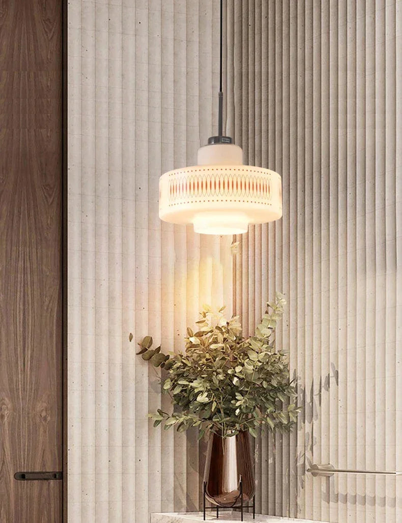 White Glass Geometric pattern Pendant Ceiling Lamp Light - Besontique Home