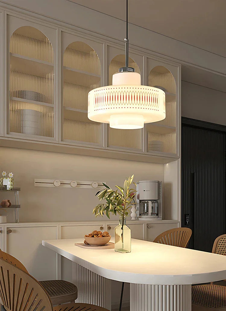 White Glass Geometric pattern Pendant Ceiling Lamp Light - Besontique Home