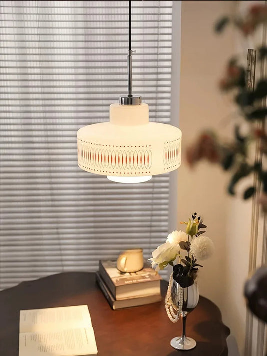 White Glass Geometric pattern Pendant Ceiling Lamp Light - Besontique Home