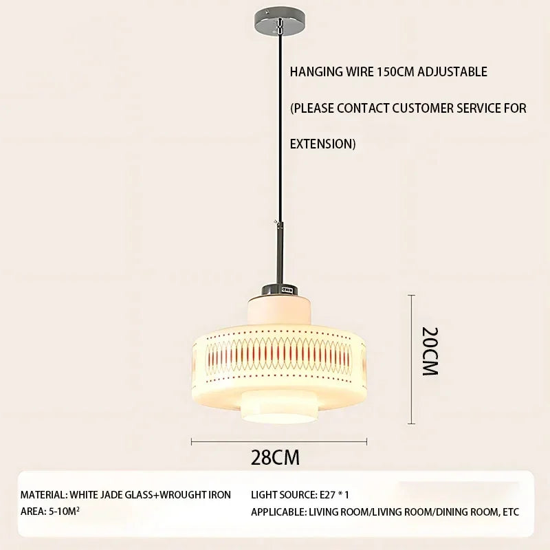 White Glass Geometric pattern Pendant Ceiling Lamp Light - Besontique Home