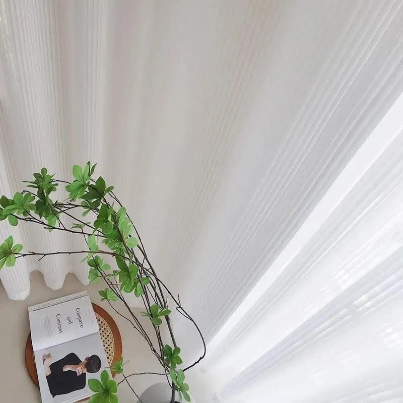 White Striped Tulle Veil Curtain │ Modern Simple Transparent Blinds Window Drapes - Besontique Home