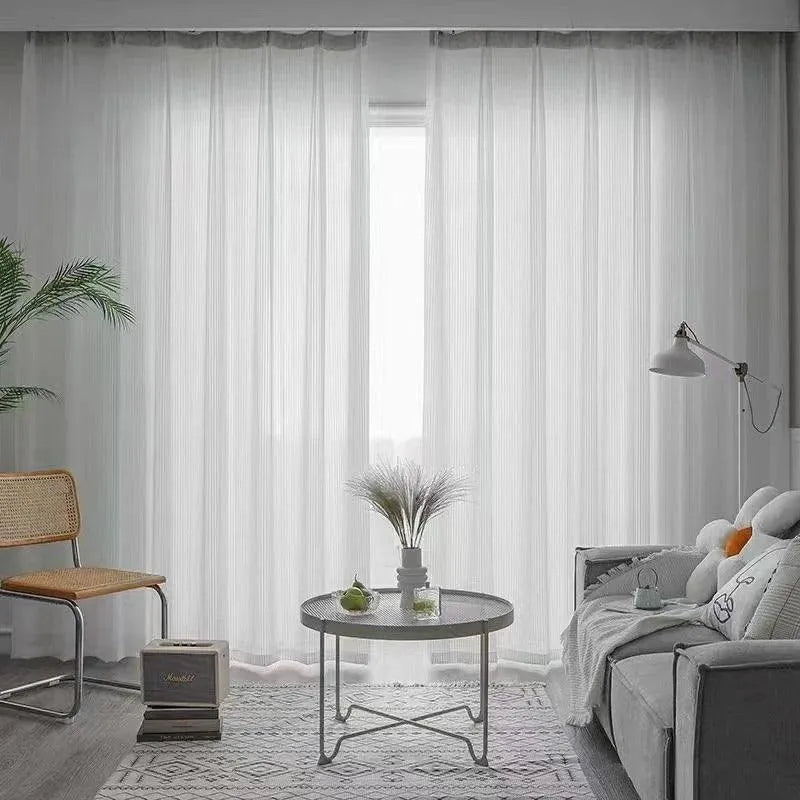 White Striped Tulle Veil Curtain │ Modern Simple Transparent Blinds Window Drapes - Besontique Home