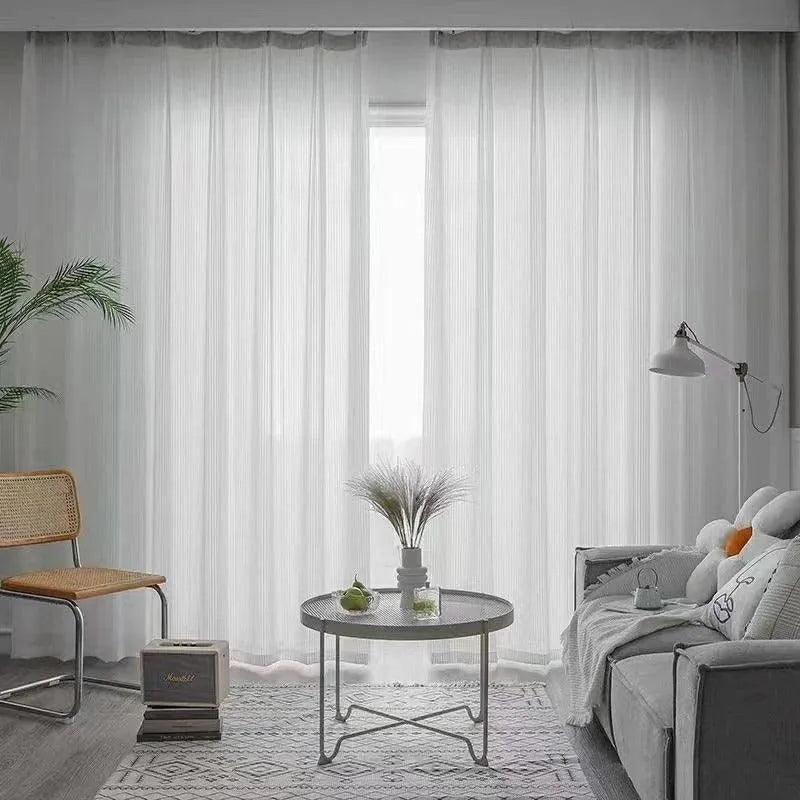 White Striped Tulle Veil Curtain │ Modern Simple Transparent Blinds Window Drapes - Besontique Home