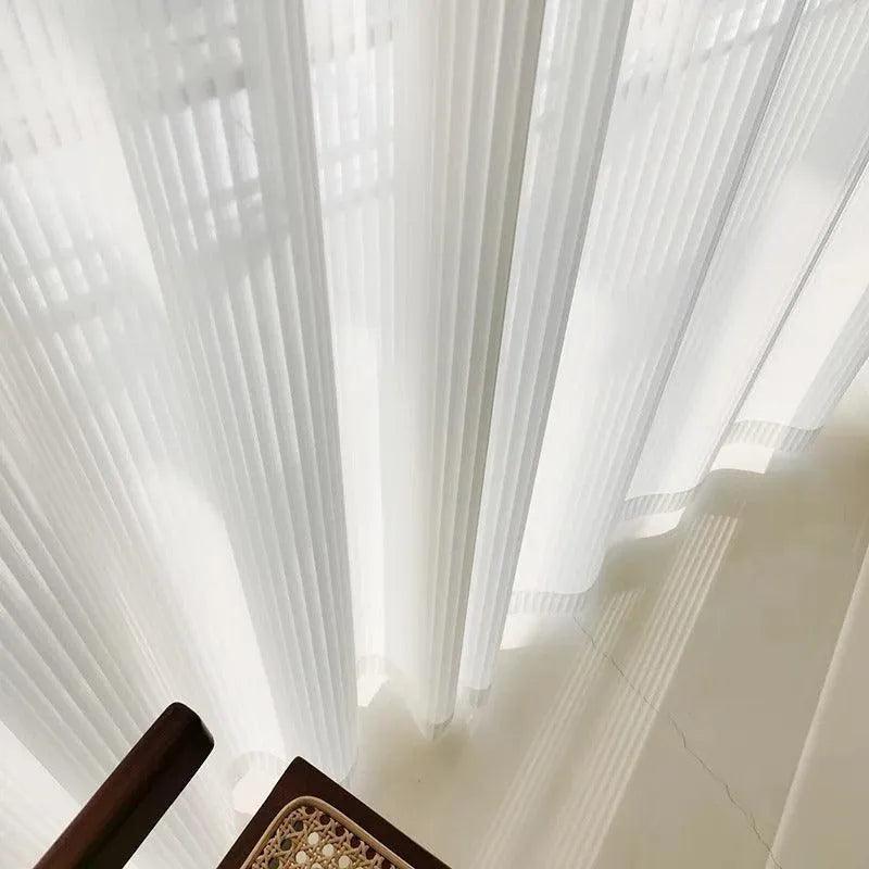 White Striped Tulle Veil Curtain │ Modern Simple Transparent Blinds Window Drapes - Besontique Home