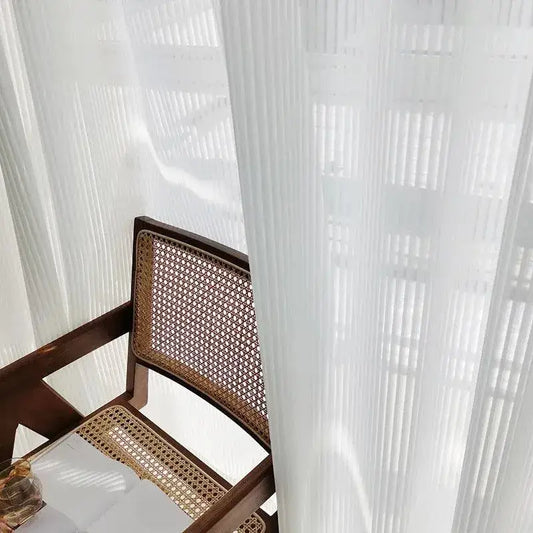 White Striped Tulle Veil Curtain │ Modern Simple Transparent Blinds Window Drapes - Besontique Home