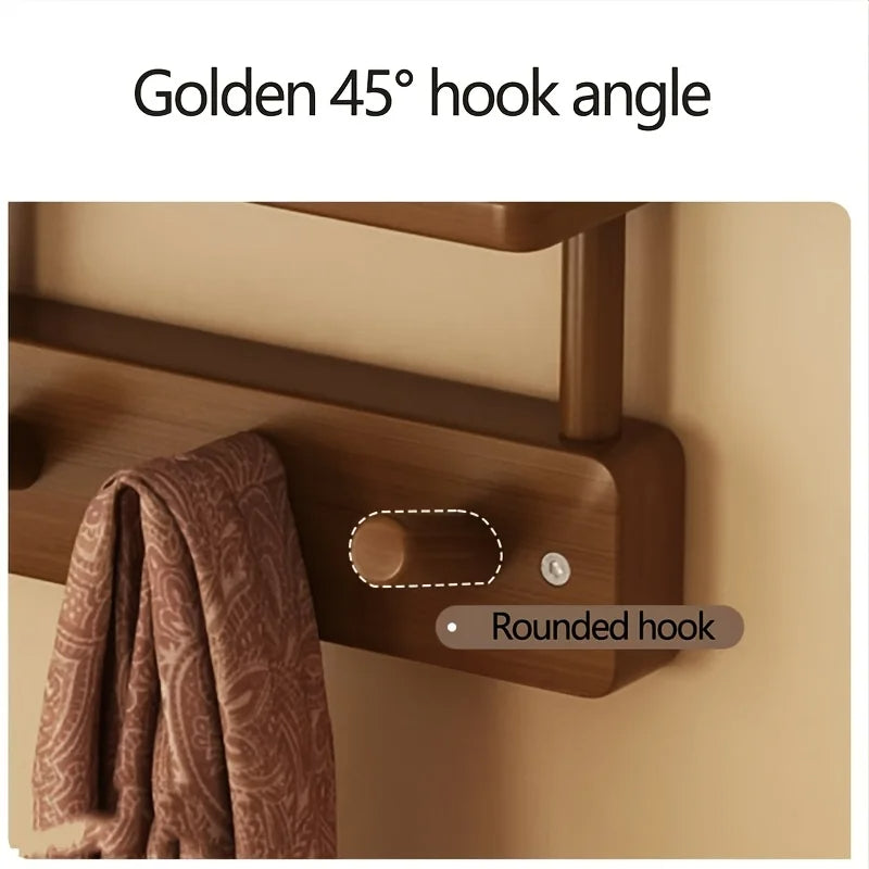 Wood Entrance Wall Mounted Coat Rack 6 Hooks with Shelf