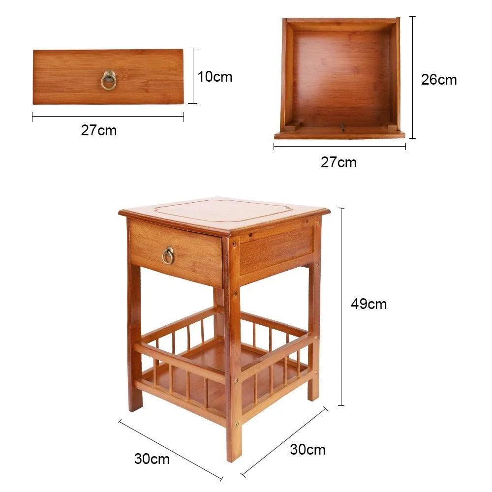 Wood Bamboo Side Table with Drawer │ Modern Storage Nightstand Furniture for Living room Bedroom - Besontique Home