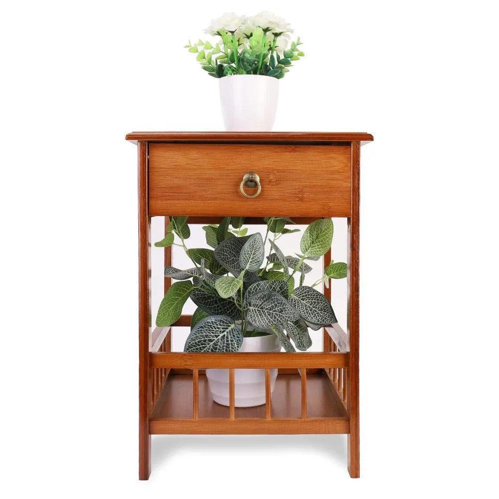 Wood Bamboo Side Table with Drawer │ Modern Storage Nightstand Furniture for Living room Bedroom - Besontique Home