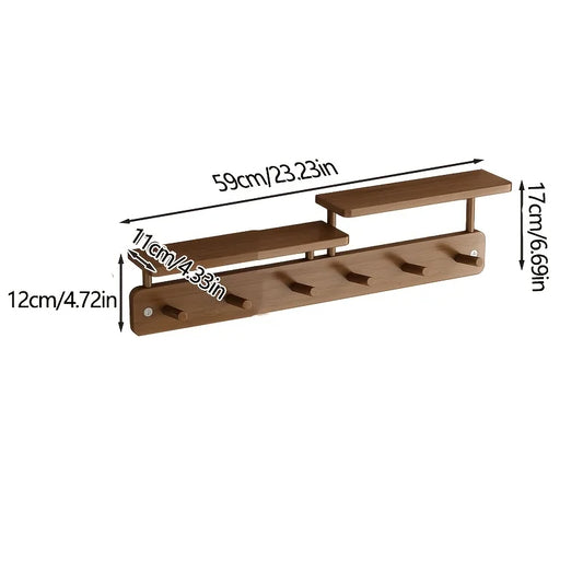 Wood Entrance Wall Mounted Coat Rack 6 Hooks with Shelf - Besontique Home