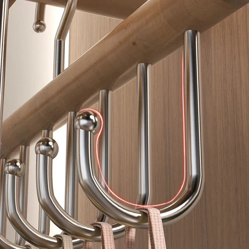Wooden Camisole Clothes Hanger with 8 Hooks │ Rotatable Multifunctional Tie Belt Storage Organizer Hanger - Besontique Home