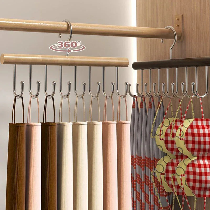 Wooden Camisole Clothes Hanger with 8 Hooks │ Rotatable Multifunctional Tie Belt Storage Organizer Hanger - Besontique Home