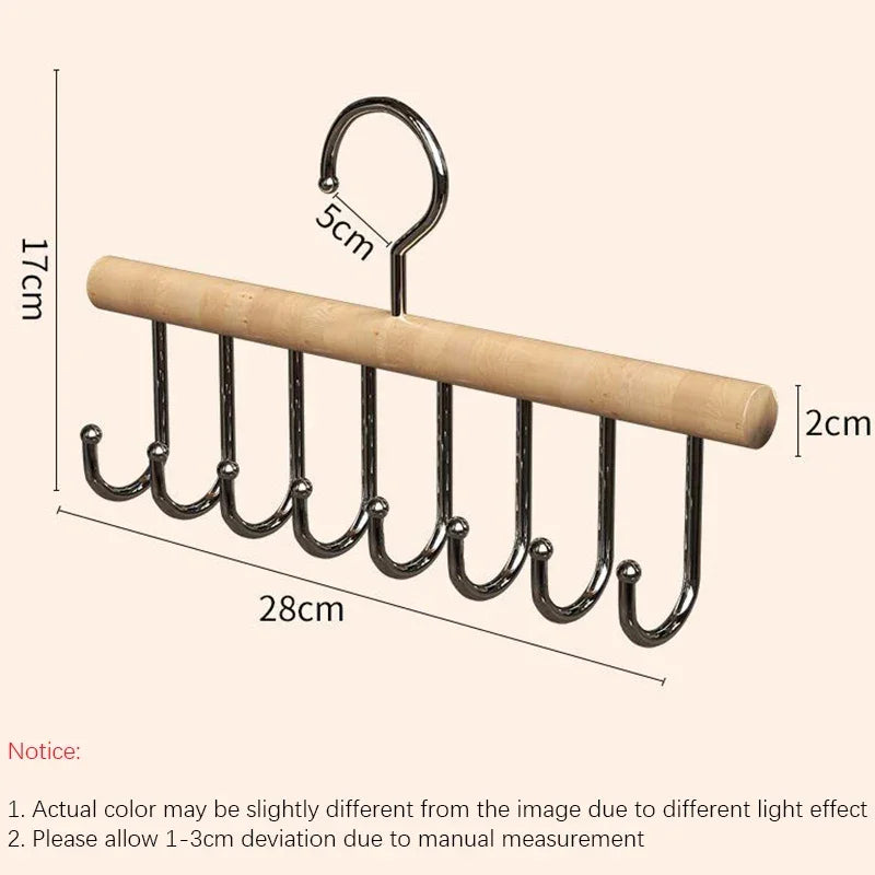 Wooden Camisole Clothes Hanger with 8 Hooks │ Rotatable Multifunctional Tie Belt Storage Organizer Hanger - Besontique Home