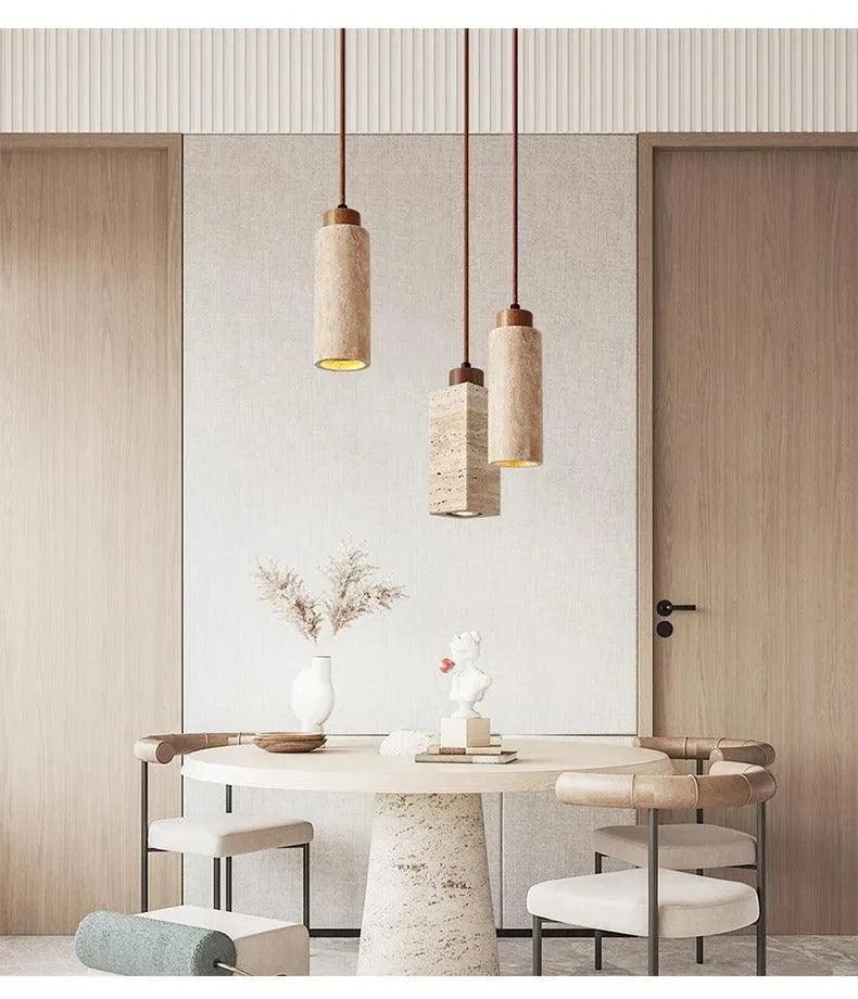 Yellow Travertine Marble Ceiling Lamp Lighting │ Modern Pendant Chandeliers Hanging Light - Besontique Home