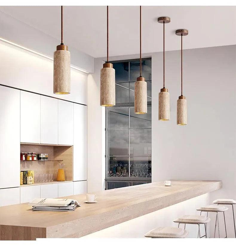 Yellow Travertine Marble Ceiling Lamp Lighting │ Modern Pendant Chandeliers Hanging Light - Besontique Home