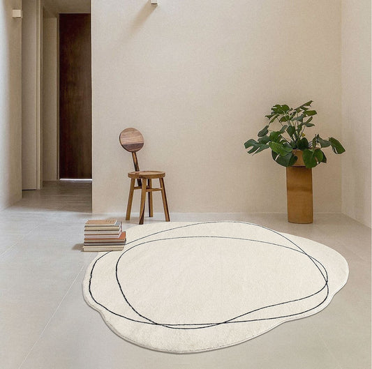 Modern White Irregular Abstract Line Art Rug Carpet │ Minimal Home Decoration Plush Floor Mat Besontique Home Decor