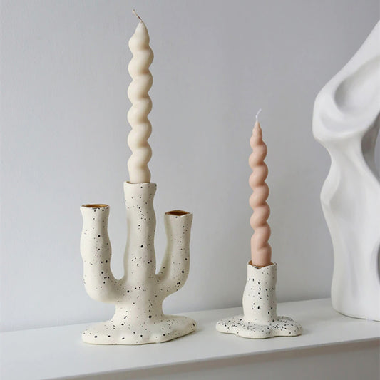 Nordic Resin Candlestick Holder (White/Black) │ Modern Vintage Table Home Decor Candle Stand Besontique