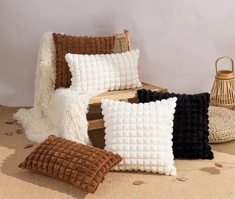 Simple Decorative Plaid Pattern Pillow Cover │ Soft Fur Cushion Cover