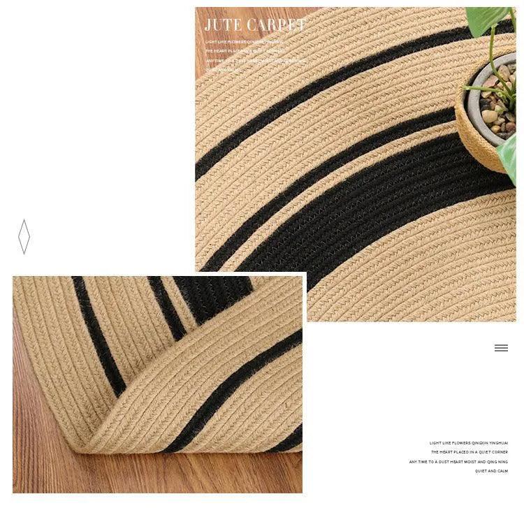 Modern Natural Jute Oval Rectangular Rug │ Minimal Hand Woven Durable Mat Carpet - Besontique Home