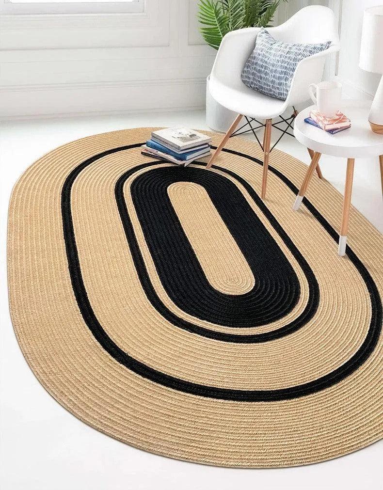 Modern Natural Jute Oval Rectangular Rug │ Minimal Hand Woven Durable Mat Carpet - Besontique Home