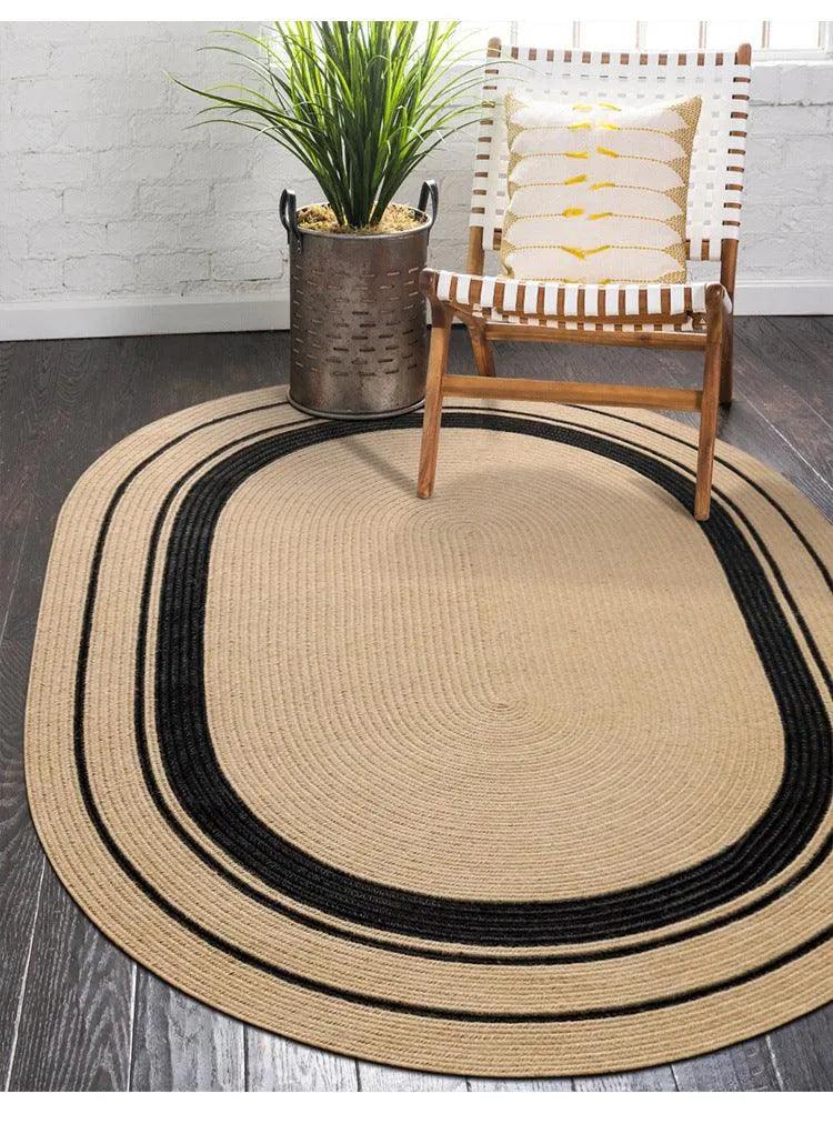 Modern Natural Jute Oval Rectangular Rug │ Minimal Hand Woven Durable Mat Carpet - Besontique Home