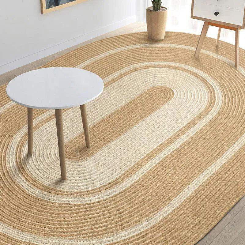 Modern Natural Jute Oval Rectangular Rug │ Minimal Hand Woven Durable Mat Carpet - Besontique Home