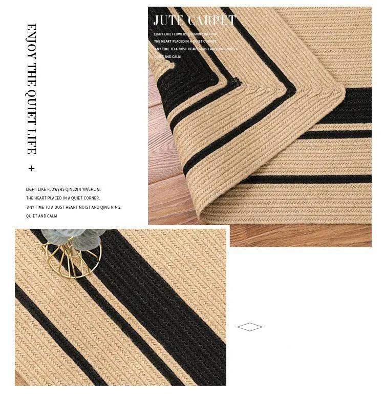 Modern Natural Jute Oval Rectangular Rug │ Minimal Hand Woven Durable Mat Carpet - Besontique Home