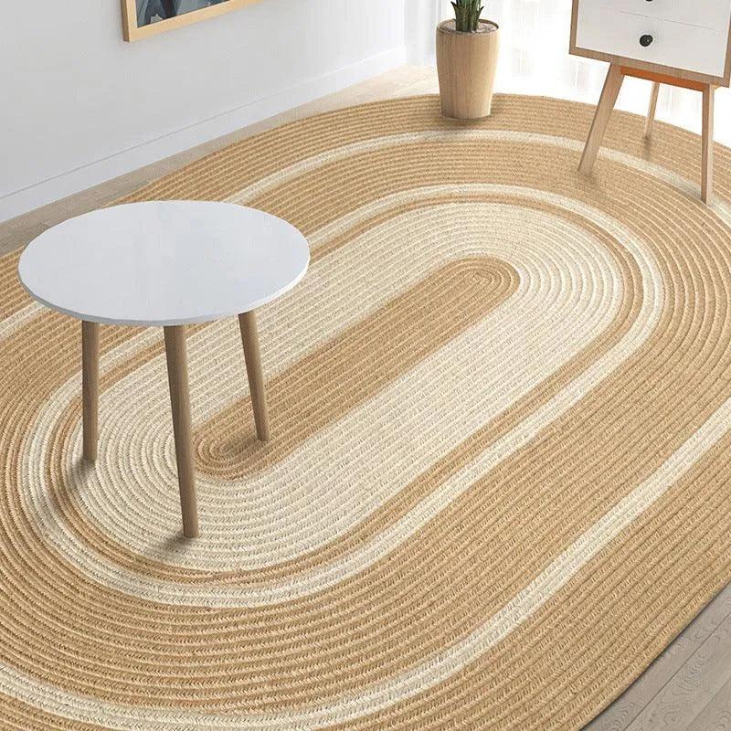 Modern Natural Jute Oval Rectangular Rug │ Minimal Hand Woven Durable Mat Carpet - Besontique Home