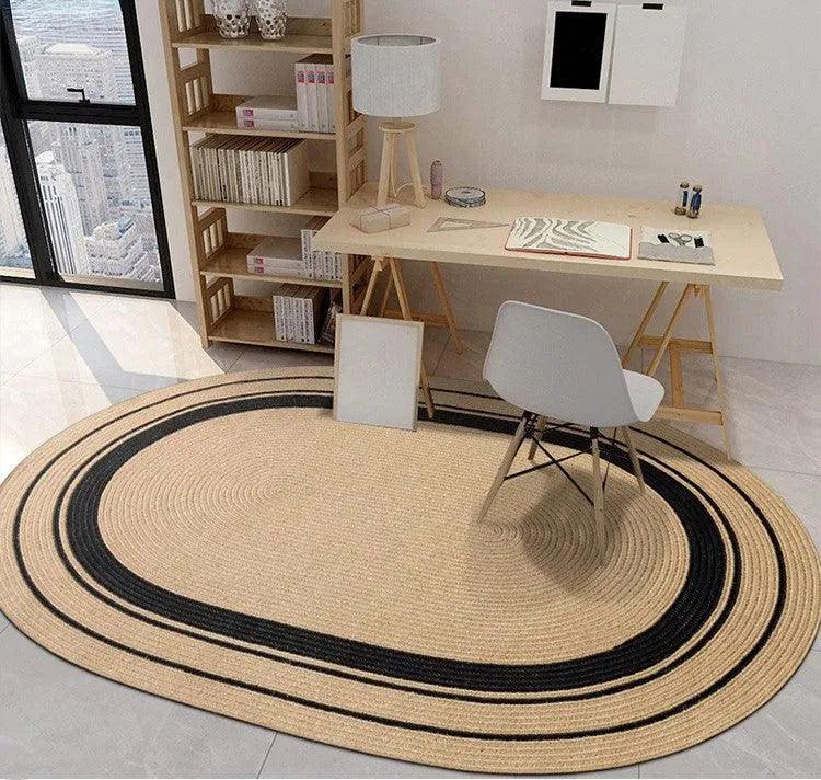 Modern Natural Jute Oval Rectangular Rug │ Minimal Hand Woven Durable Mat Carpet - Besontique Home