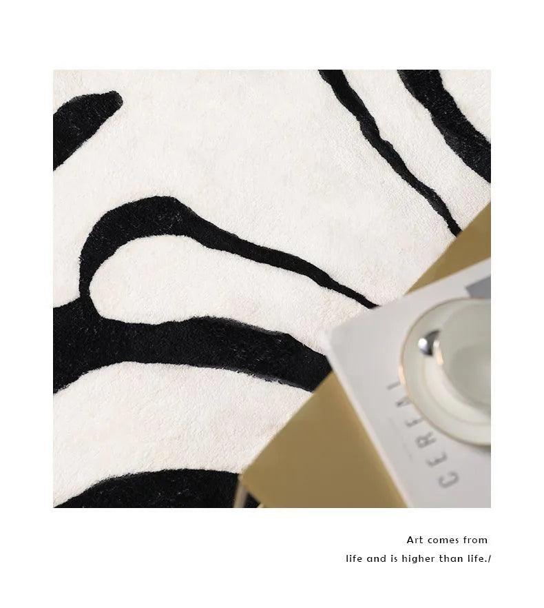 Modern Nordic Black White Solid Pattern Carpet │ Minimal Art Plush Soft Decorative Rug - Besontique Home
