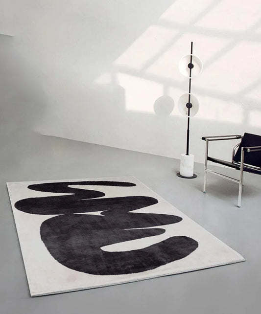 Modern Nordic Black White Solid Pattern Carpet │ Minimal Art Plush Soft Decorative Rug - Besontique Home