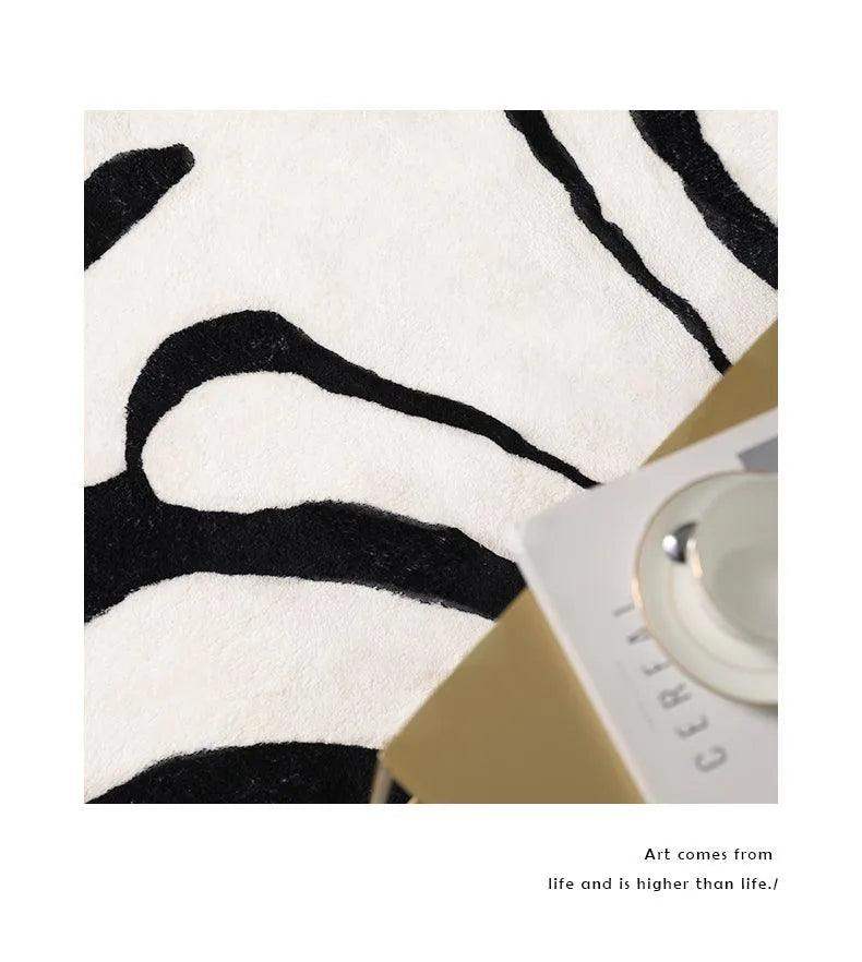 Modern Nordic Black White Solid Pattern Carpet │ Minimal Art Plush Soft Decorative Rug - Besontique Home