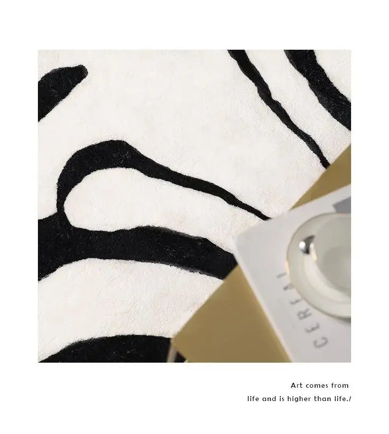 modern-nordic-black-white-solid-pattern-carpet-minimal-art-plush-soft-decorative-rug-besontique-home-31276 - Besontique Home