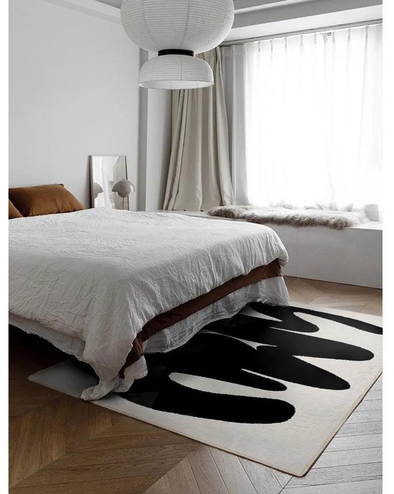 Modern Nordic Black White Solid Pattern Carpet │ Minimal Art Plush Soft Decorative Rug - Besontique Home