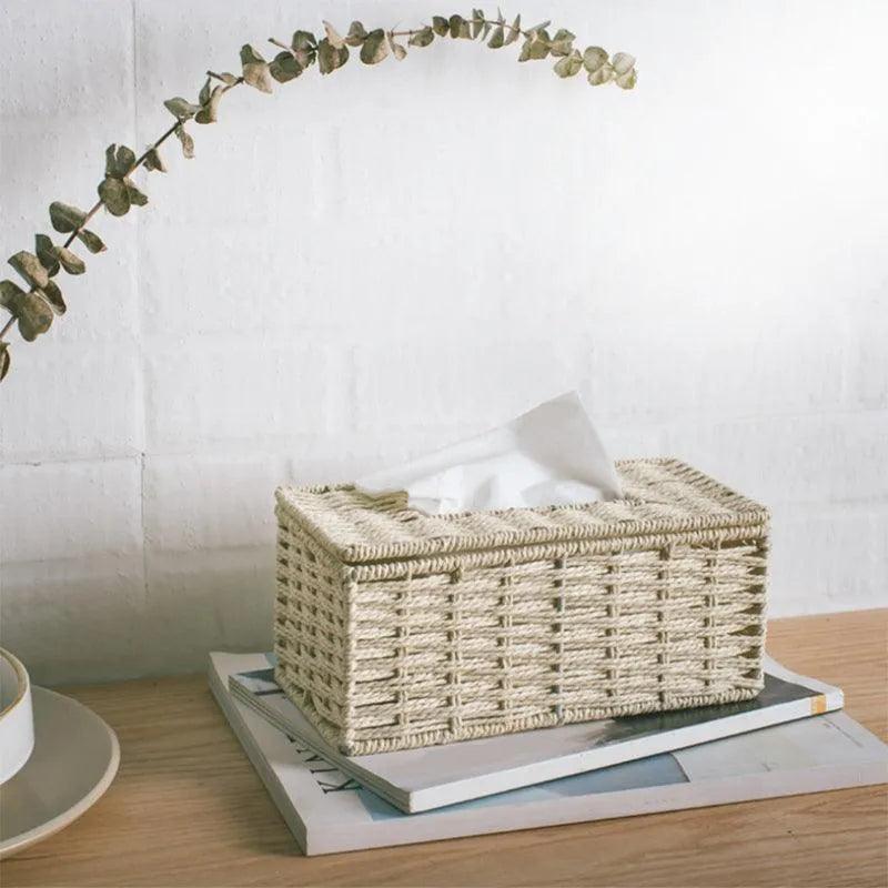 Modern Rattan Tissue Box organizer │ Boho Vintage Napkin Holder Case - Besontique Home