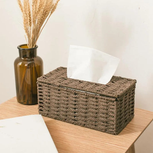 Modern Rattan Tissue Box organizer │ Boho Vintage Napkin Holder Case - Besontique Home