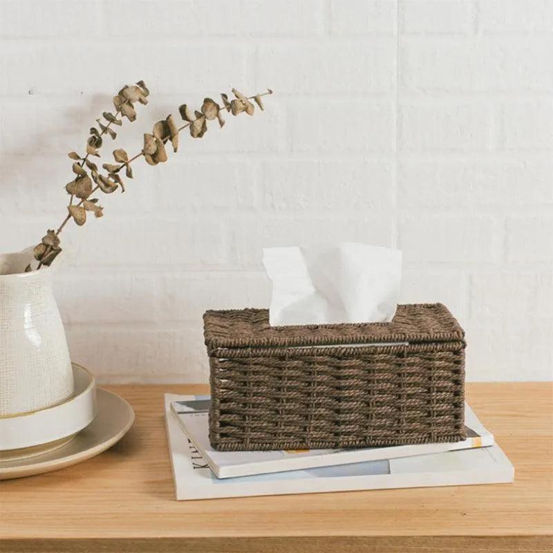 Modern Rattan Tissue Box organizer │ Boho Vintage Napkin Holder Case - Besontique Home