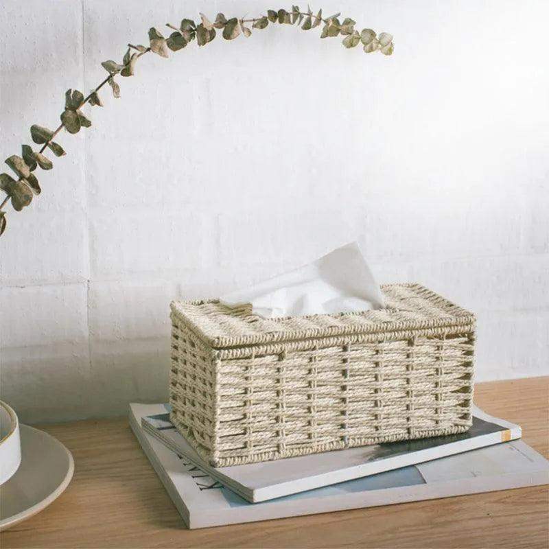 Modern Rattan Tissue Box organizer │ Boho Vintage Napkin Holder Case - Besontique Home