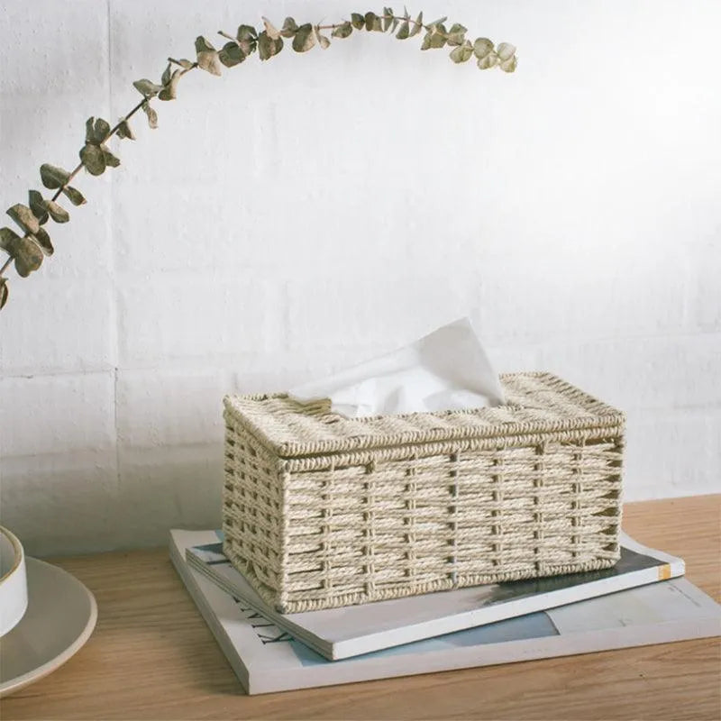 Modern Rattan Tissue Box organizer │ Boho Vintage Napkin Holder Case - Besontique Home
