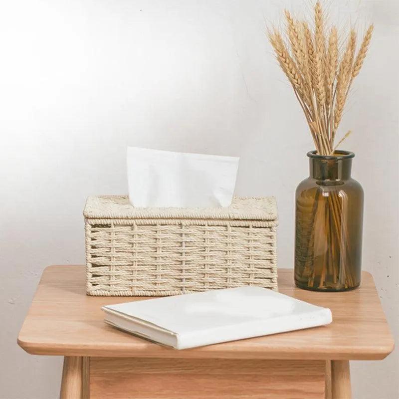 Modern Rattan Tissue Box organizer │ Boho Vintage Napkin Holder Case - Besontique Home