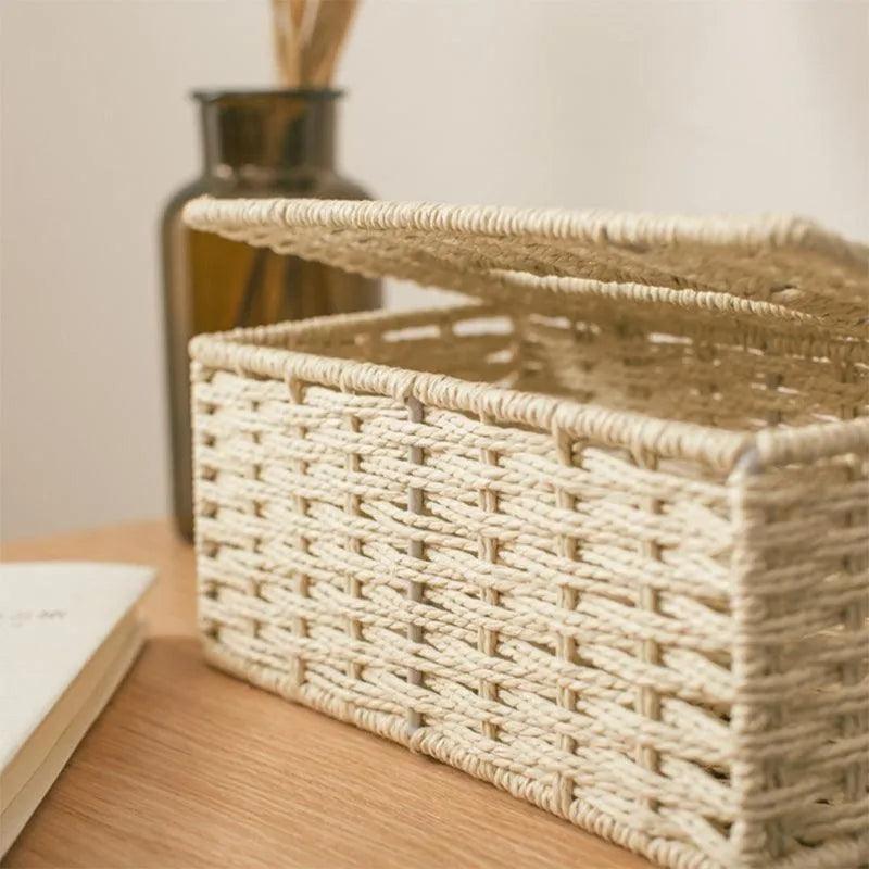 Modern Rattan Tissue Box organizer │ Boho Vintage Napkin Holder Case - Besontique Home