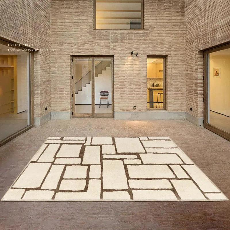 Modern Retro Line Art Thickened Carpet │ Brown Coffee Table Plush Carpets │ Luxury Bedroom Decorative Rug - Besontique Home