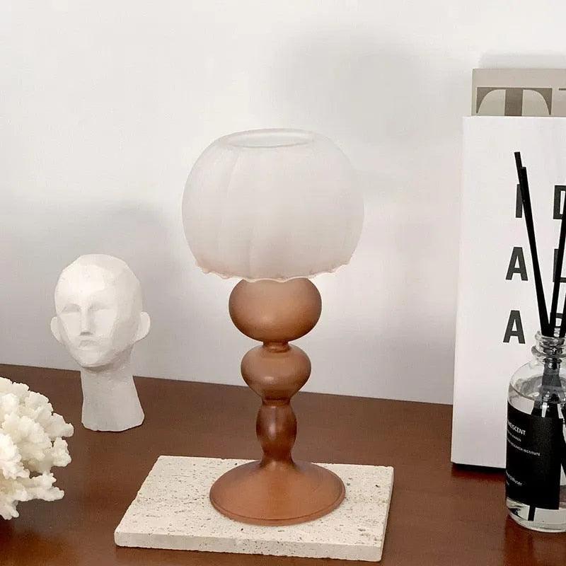 Modern Retro Table Lamp Glass Candle Holder │ Neutral Tone Home Decoration Accessories - Besontique Home