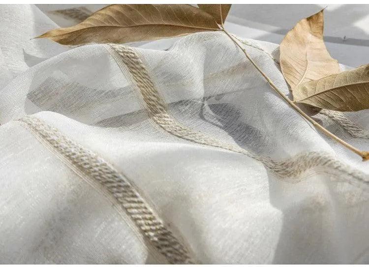 Modern Rustic Linen Striped Curtain │ Gauze White Voile Curtain - Besontique Home