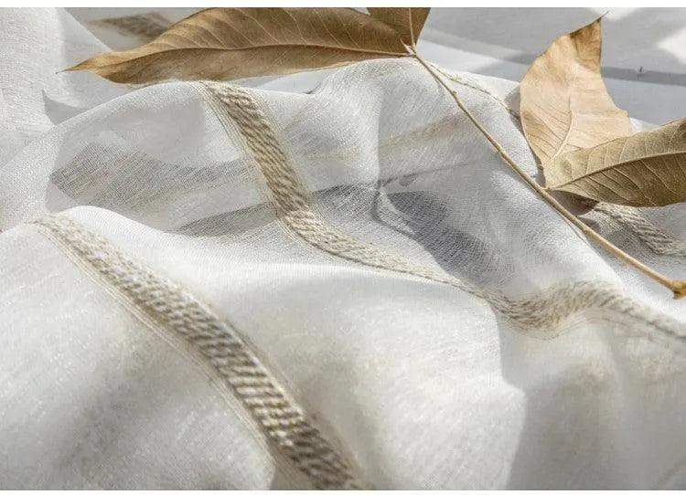 Modern Rustic Linen Striped Curtain │ Gauze White Voile Curtain - Besontique Home