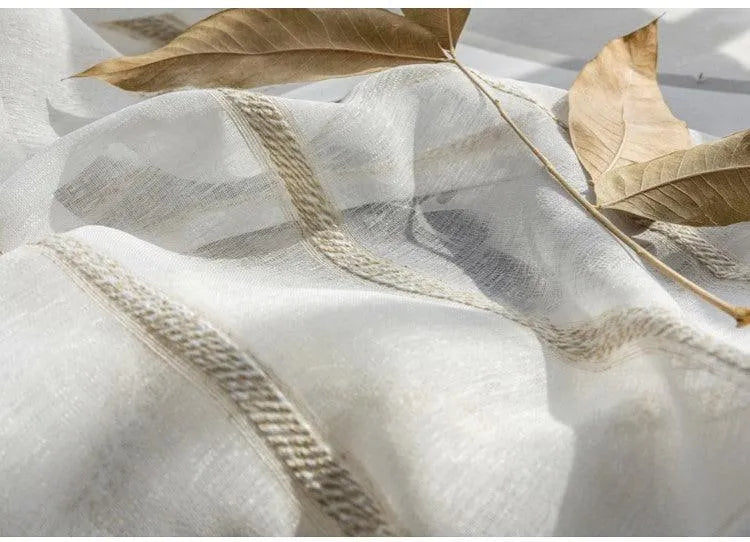Modern Rustic Linen Striped Curtain │ Gauze White Voile Curtain - Besontique Home