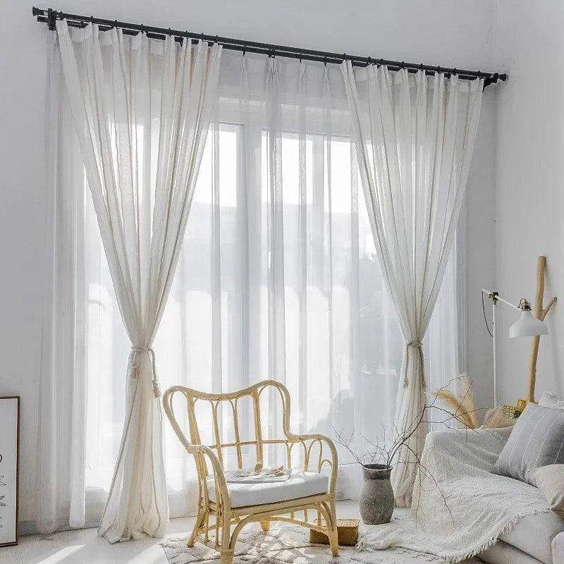 Modern Rustic Linen Striped Curtain │ Gauze White Voile Curtain - Besontique Home