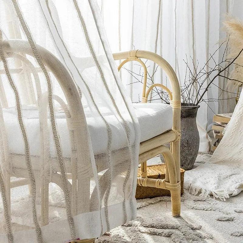 Modern Rustic Linen Striped Curtain │ Gauze White Voile Curtain - Besontique Home